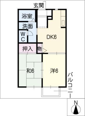 ムーンリバーサイドA棟(2DK/2階)の間取り写真
