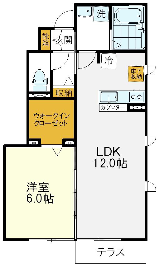 ソレアード A棟(1LDK/1階)の間取り写真