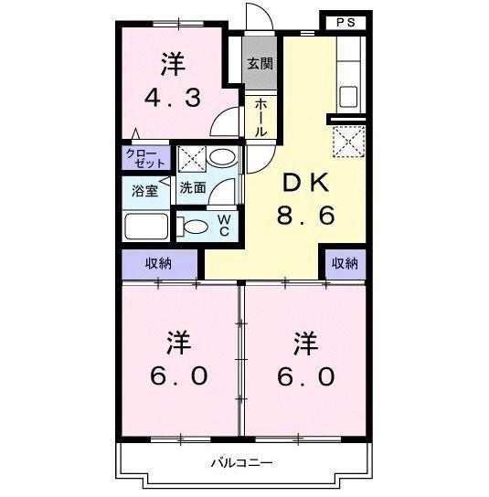 第1かしの木ハイツ(3DK/1階)の間取り写真