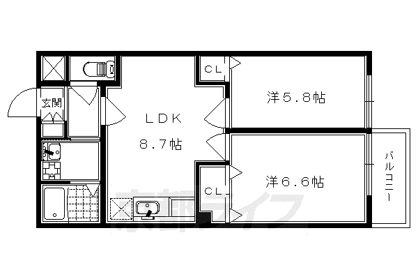 シャトル京都駅(2DK/1階)の間取り写真