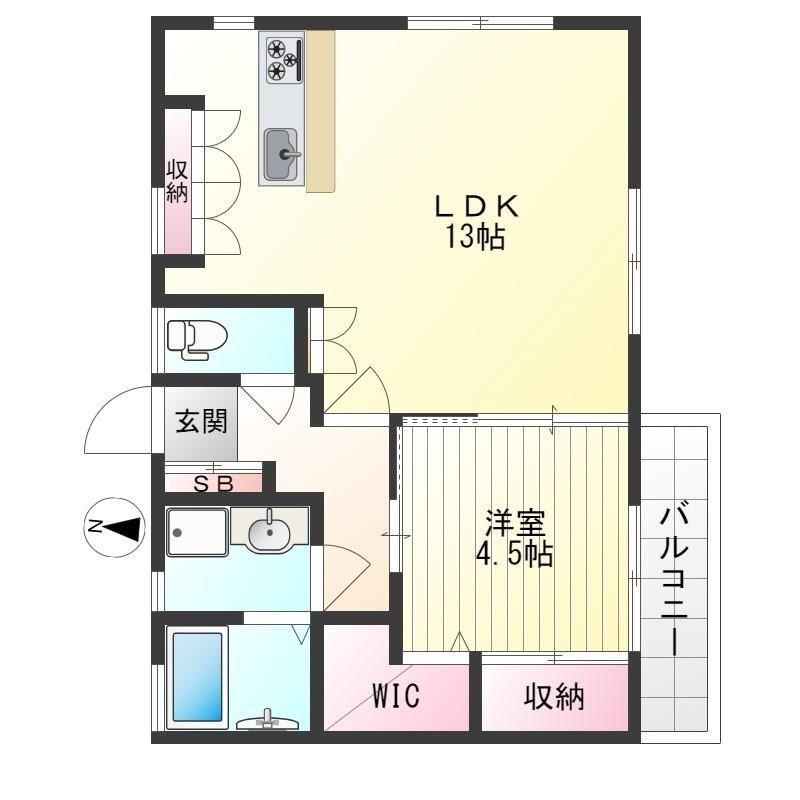 若葉町フラット(1LDK/2階)の間取り写真