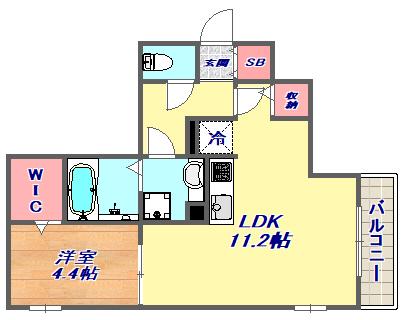 ディアコート住吉本町(1LDK/1階)の間取り写真