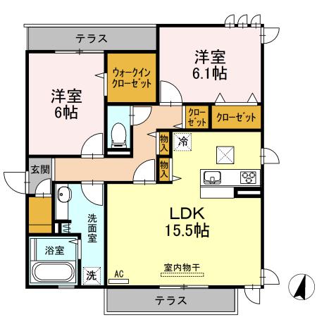 ヴィルヌーヴ ドゥ(2LDK/1階)の間取り写真