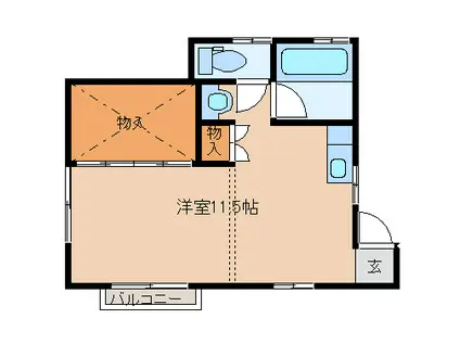 オアシス1号館(ワンルーム/2階)の間取り写真