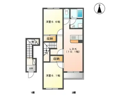 ヴェールメゾン(2LDK/2階)の間取り写真