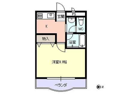 カッサベーラJ(1K/3階)の間取り写真