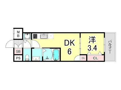 ディームス塚本(1DK/11階)の間取り写真