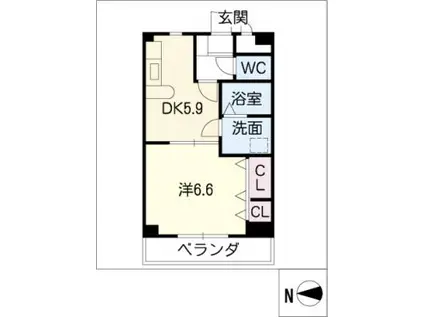 名鉄名古屋本線 男川駅 徒歩30分 6階建 築23年(1DK/2階)の間取り写真