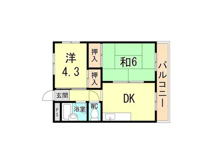 バンドーム大津和(2DK/4階)の間取り写真