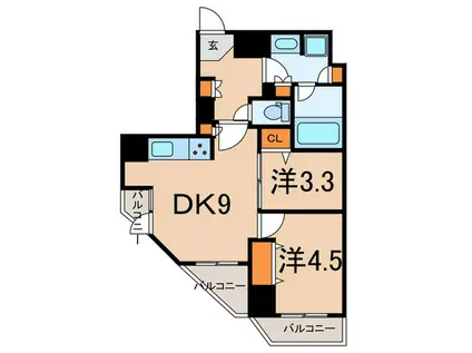ドゥーエ二子新地(2DK/5階)の間取り写真