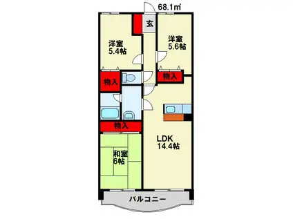 ハイツ高松II(3LDK/2階)の間取り写真