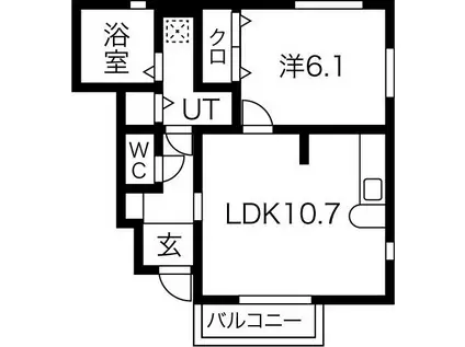 北上市藤沢21地割築3年(1LDK/1階)の間取り写真