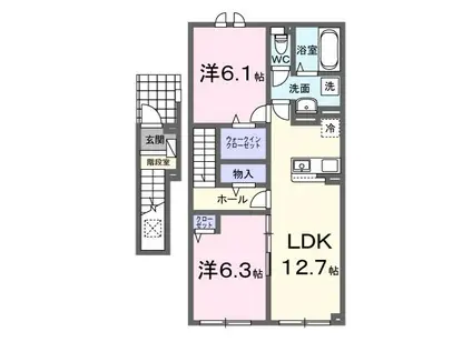 ぺリエール I(2LDK/2階)の間取り写真