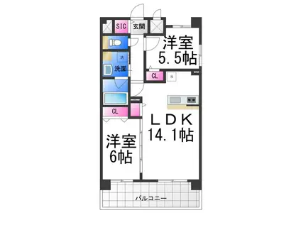 スペチアーレ堺(2LDK/9階)の間取り写真