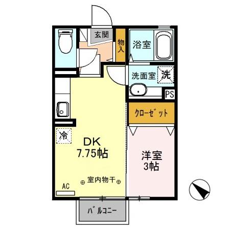 メゾンモナリエA棟(1DK/1階)の間取り写真