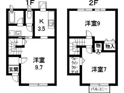 グランデ ビラッジョ B(2LDK/2階)の間取り写真