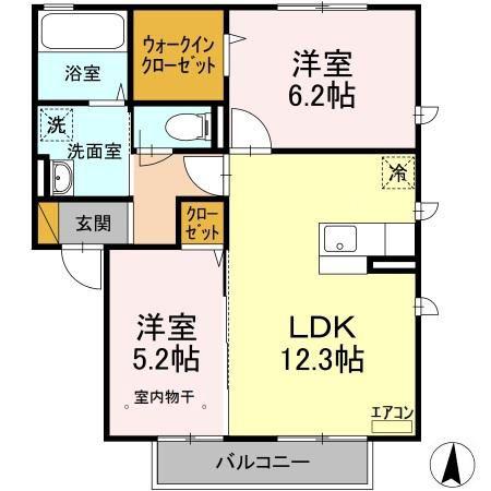 PARK HILLS MIYAKO F(2LDK/2階)の間取り写真