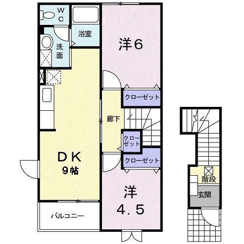 ナウビレッジ A(2DK/2階)の間取り写真