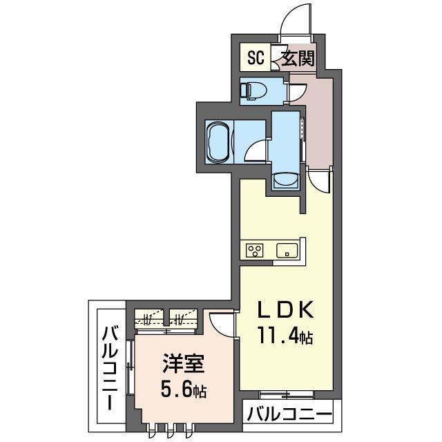ピアメゾンソラ(1LDK/3階)の間取り写真