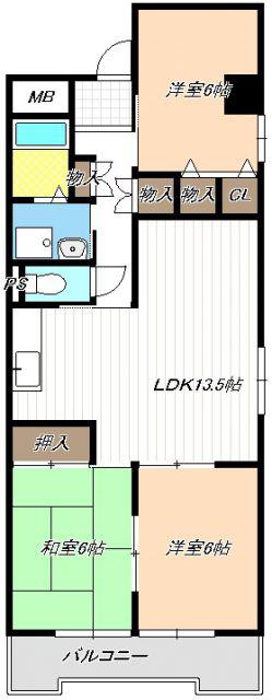第6グランドハイツ服部(3LDK/4階)の間取り写真