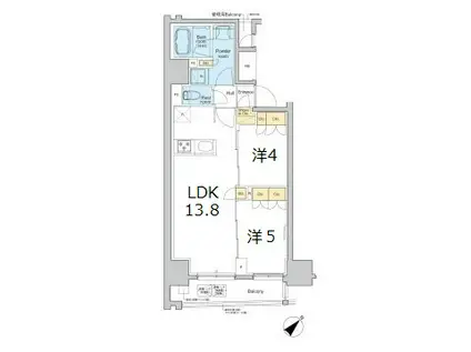 PROUD FLAT日本橋馬喰町(2LDK/13階)の間取り写真