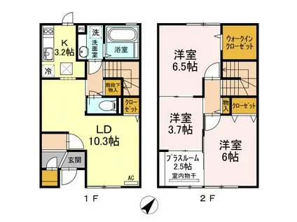 松浦鉄道西九州線 北佐世保駅 徒歩6分 2階建 築9年(3LDK/1階)の間取り写真