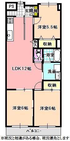 アヴェニール白山(3LDK/3階)の間取り写真