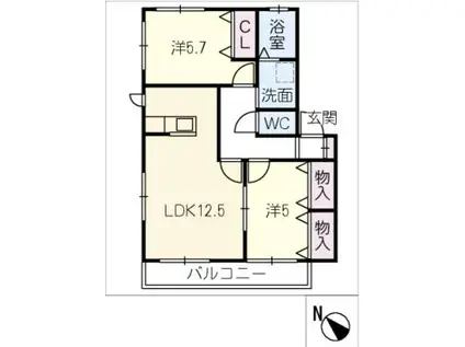 パナハイツクォーレ A棟(2LDK/2階)の間取り写真