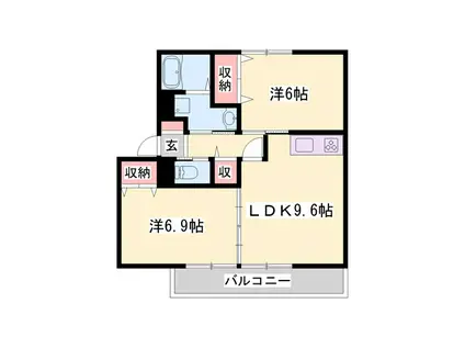JAボナール上の丸A(2LDK/1階)の間取り写真