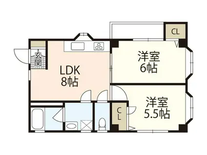 カーメラ冨田(2LDK/2階)の間取り写真