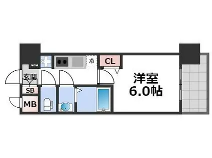 プレサンス四天王寺前夕陽ヶ丘 凛宮(1K/3階)の間取り写真