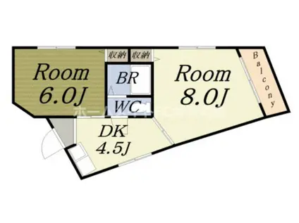 ボンジュール南市岡(2DK/5階)の間取り写真
