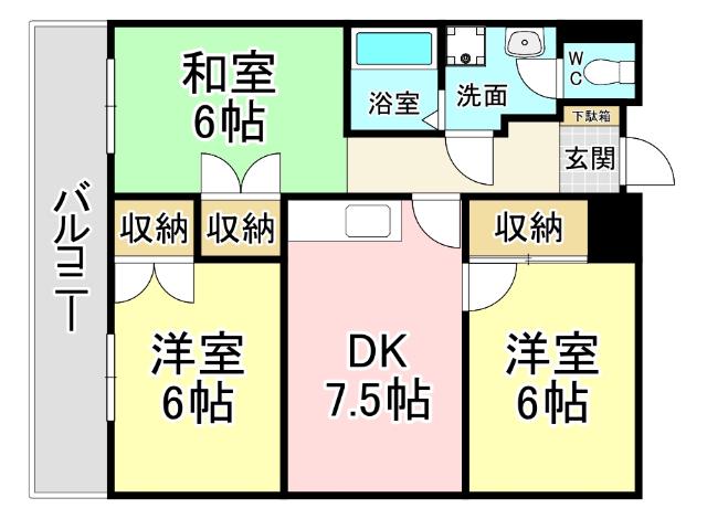 サンラビール小倉(3DK/8階)の間取り写真