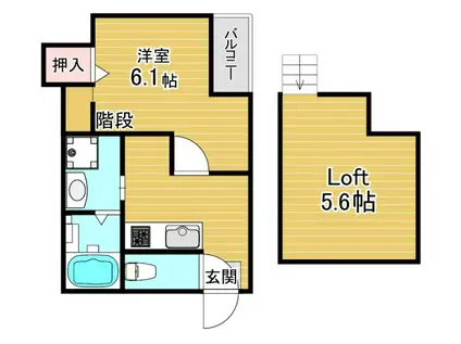 スカイフラット姫島(ワンルーム/1階)の間取り写真