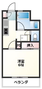アイン都城(1K/6階)の間取り写真