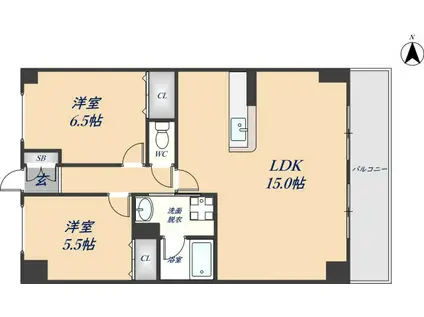 グランドール福川II(2LDK/5階)の間取り写真