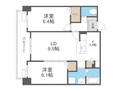 ミカーレ・トーゲン(2LDK/4階)の間取り写真