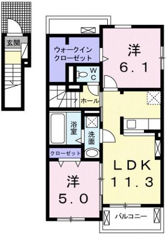 ルミエール松茂西 II(2LDK/2階)の間取り写真