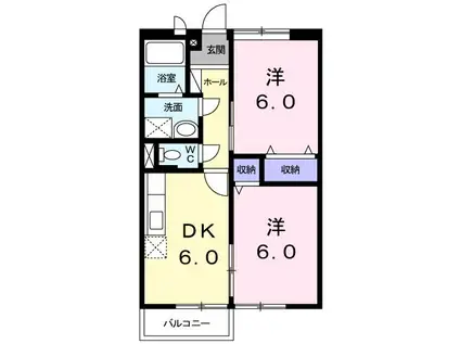 ルミエール西鶴I(2DK/1階)の間取り写真