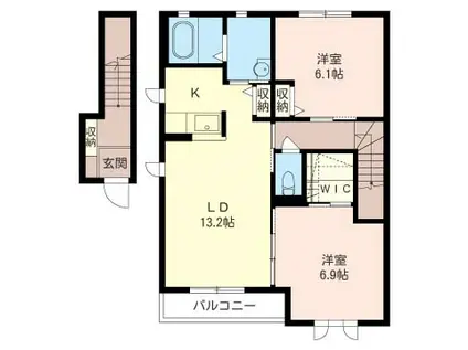 ラ・ヴィ―ニュB(2LDK/2階)の間取り写真