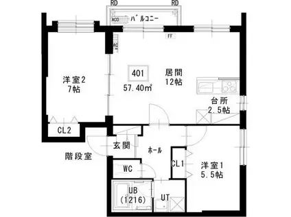 ノヴァ白石-II(2LDK/4階)の間取り写真