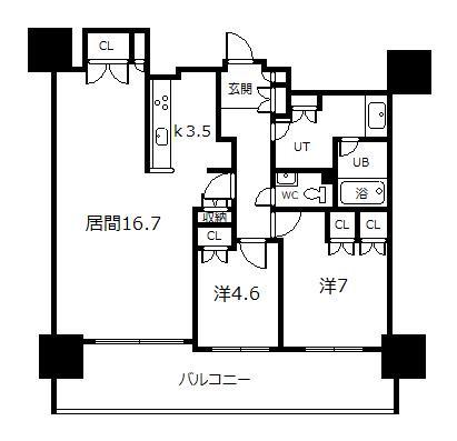 プレミスト旭川ザ・タワー1005(2LDK/10階)の間取り写真