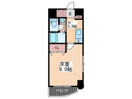 プチメゾン・ドゥー(1K/9階)の間取り写真