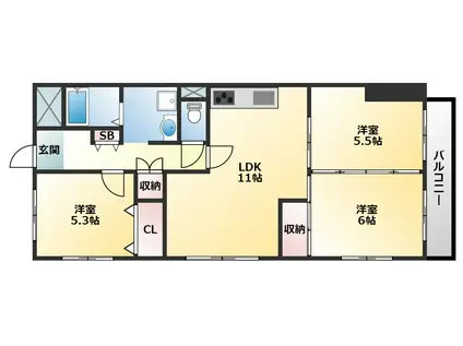バンブー離宮(3LDK/4階)の間取り写真