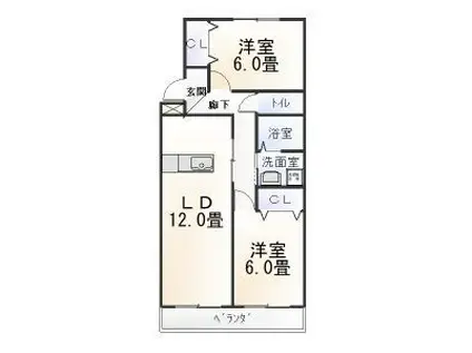 ウィング壱番街(2LDK/2階)の間取り写真