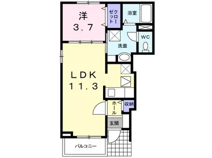 カレント内浜(1LDK/1階)の間取り写真