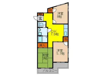 UJビル宝塚(3DK/1階)の間取り写真