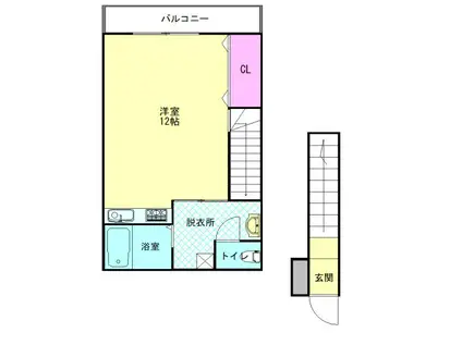 コーポ日の里弐番館(ワンルーム/2階)の間取り写真