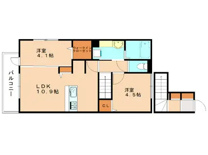 KISHI HEIGHTS(2LDK/2階)の間取り写真