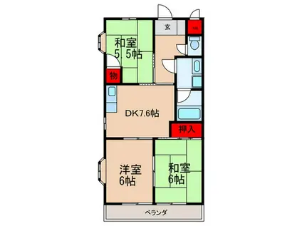 ロイヤルハイツ・Y(3DK/1階)の間取り写真
